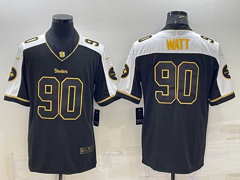 Men%27s Pittsburgh Steelers #90 TJ Watt Black Gold Thanksgiving Vapor Untouchable Limited Stitched Jersey->pittsburgh steelers->NFL Jersey
